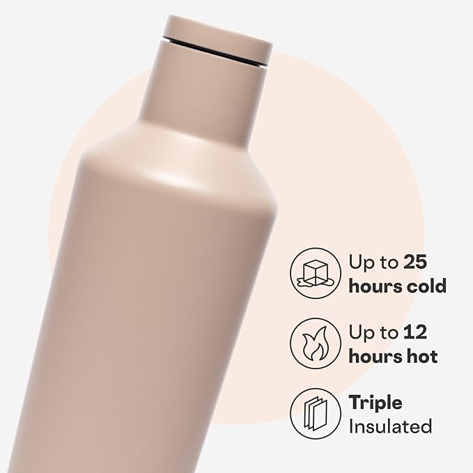 Corkcicle Classic Canteen - Keeps Drinks Cold for 25 Hours - Triple-Insulated Stainless Steel - Dishwasher Safe - Summer Drinkware Gift - Keeps Drinks Ice Cold - 16 oz - Desert