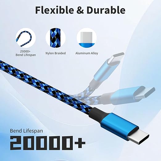 USB C Splitter Cables, Nylon Braided Multi Charging Cable, USB A to USB C Cable with 3 Type C Compatible with iPhone 16/15 Series, iPad Pro,‌ Galaxy S Series with Most Phones and More (2Pack 5FT)