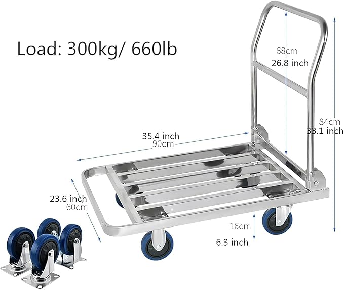 Heavy Duty Foldable Platform Truck Cart - Stainless Steel Utility Trolley for Moving, Luggage Transport, and Easy Storage 60 * 90