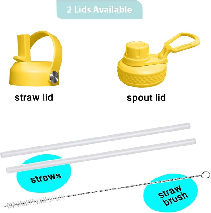 SENDESTAR 32oz Water Bottle Wide Mouth Stainless Steel Vacuum Insulated Double Wall with 2 Straw Lids Fit in Any Car Cup Holder TXIN-32-YP-1