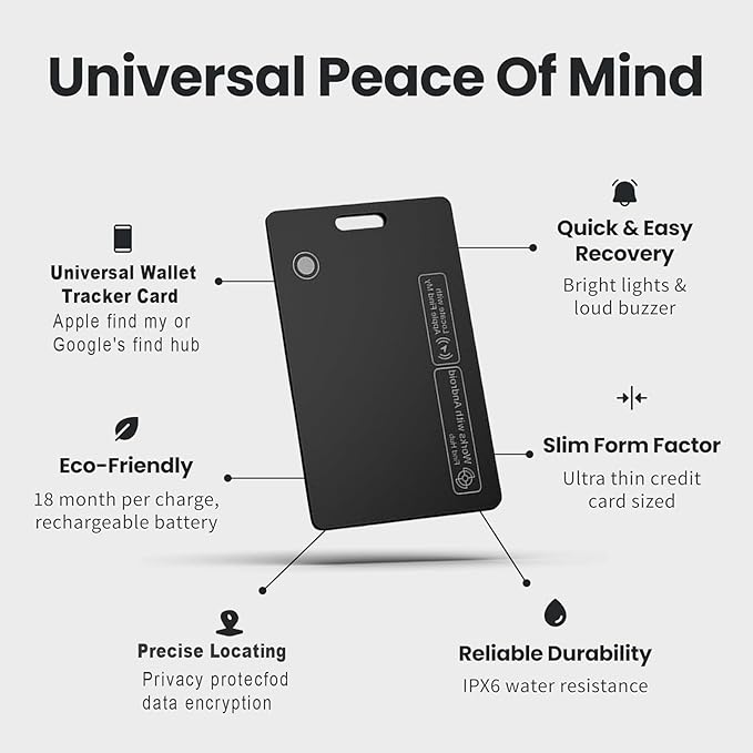 Dual Platform Rechargeable Air Tags Wallet Tracker Card, Dual System Smart Card, Compatible with Apple Find My & Google's Find Hub, Item Locator, Credit Card Size Tracker, Waterproof&Light (Black)