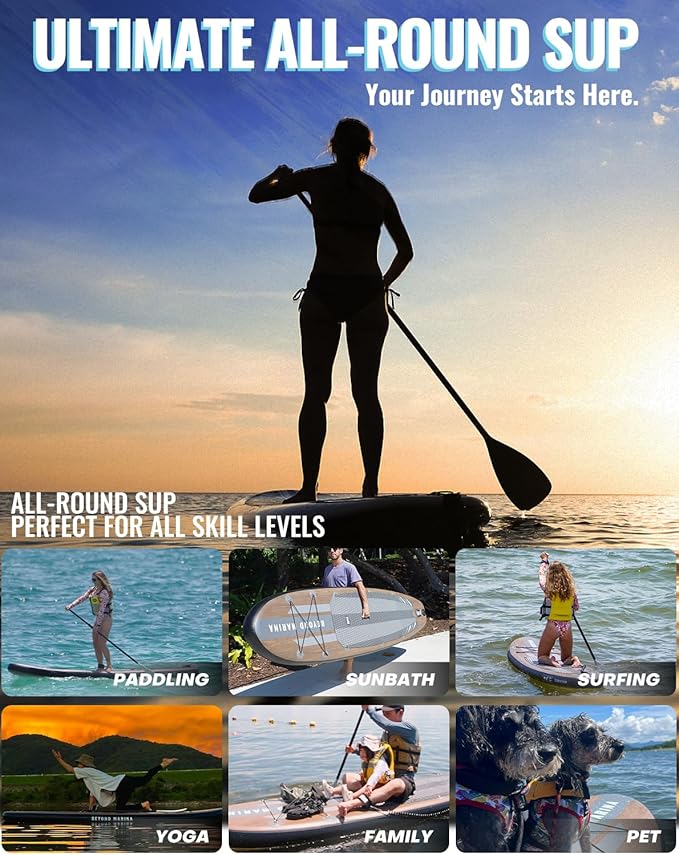 BM Paddle Board Inflatable Stand Up Paddle Board, SUP Paddleboard for Adult, Premium Accessories | Non-Slip EVA Deck & Foam Handles, Camera Mount, Double Action Pump, 85L Travel Backpack
