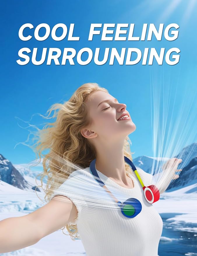 Portable Neck Fan, Hand-Free Fan, 5 Speeds, Foldable, Twistable, Lightweight, Rapid Cooling, Fashion, Quiet, Rechargeable, Summer Gift (Dark Blue Red)