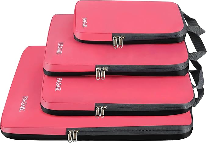 BAGAIL 4 Set/6 Set/8 Set Compression Packing Cubes Travel Accessories Expandable Packing Organizers (Cloth Pattern, 4-Coral)