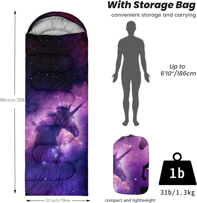 Sleeping Bags for Adults Youth Kids,3D Printing Camping Sleeping Bag for Girls Boys Lightweight Waterproof Cold/Warm Weather Sleeping Bag for 3 Seasons