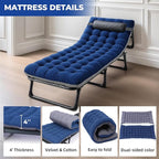 Oxford and Steel Frame 4-Angle Adjustable Foldable Bed Folding Camping Cot Bed with Extra Wide Padded Mattress Support for Adults Outdoor Travel Tent Use(Blue&Gray Mattress,L - 75 * 26'')