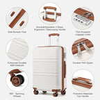 Kono Luggage Set 3 Piece Carry On Hardside Luggage with TSA Lock Spinner Wheels Carry On Suitcase Cream White