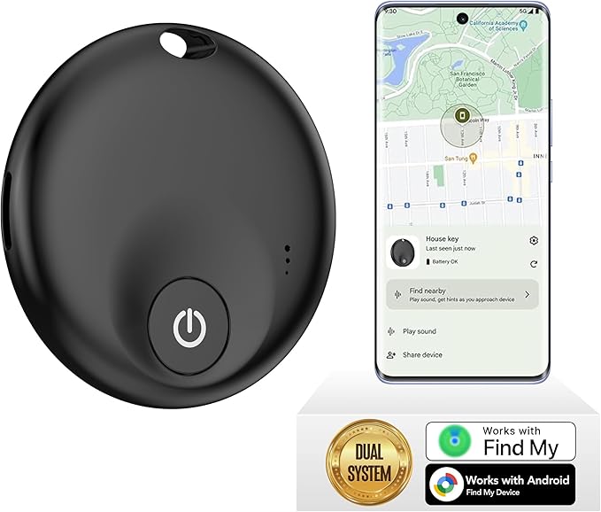 Air Tracker Tags-1 Pack: Bluetooth Tracker Tag, Item Finder Works with Find My App, Trakcer Tag Locator for Your Keys, Wallet, Luggage, Backpack, and More. (Black-Dual, 1Pack)