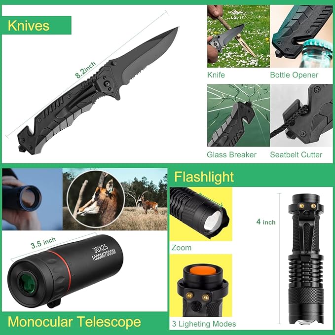 Emergency Survival Kit Gifts for Men Husband Dad, 34 in 1 Survival Gear and Equipment for Camping Hiking Outdoors Adventures, Birthday Christmas for Men Boyfriends Fathers