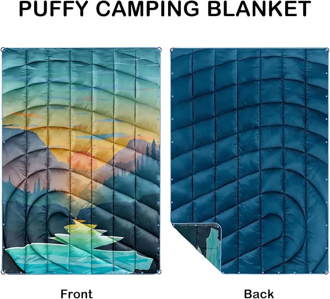 Camping Blanket,Lightweight Puffy Printed Camping Blanket Packable Outdoor Blanket for Camping,Traveling, Stadium, Hiking, Picnics