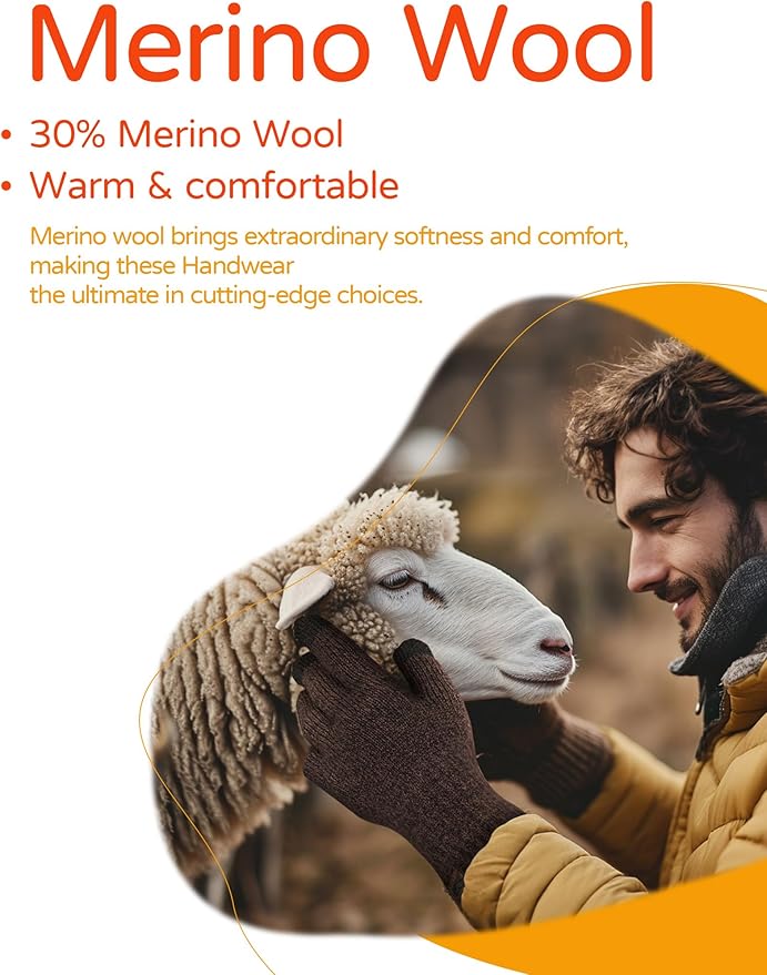 Merino Wool Gloves for Women Men, Touch Screen Warm Glove Liners Thermal Soft Knit Lining for Winter Running Hiking