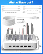 MSTJRY Charging Station for Multiple Devices : 6 Port USB Charger Stations - Family Multi-Device Organizer Charging Dock - Designed for iPhone iPad Android Cell Phone Tablet and Electronic, White