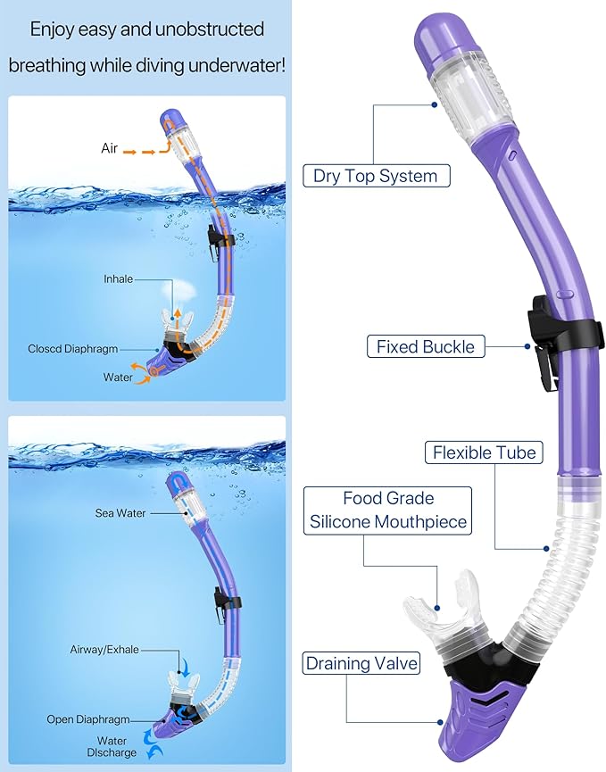 Snorkeling Gear for Adults Men Women,4 in 1 Snorkel Set with Panoramic View Diving Mask Anti-Fog Anti-Leak,Dry Top Snorkel,Fins and Travel Bag for Swimming,Snorkeling and Travel Diving
