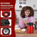34Oz Thermal Coffee Carafe for Hot/Cold, Stainless Steel Thermos Carafes for Hot Liquids, Dustproof Insulated Hot Water Carafe for Party/Home,Red