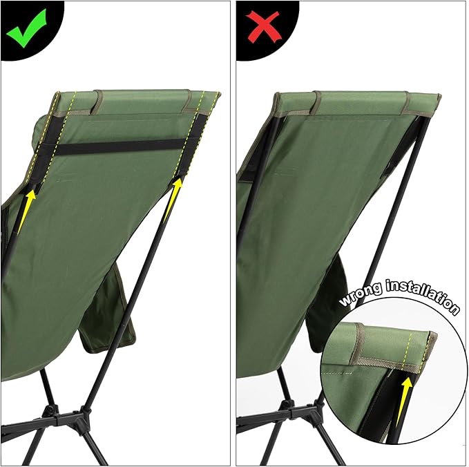 TOBTOS Portable High Back Camping Chair, Support Heavy Duty 440 lbs, Compact Folding Chair with Detachable Pillow for Camp, Hiking, Backpacking (Green)