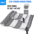 Sfee 2 in 1 Microfiber Oversized Beach Towel, Quick Dry Towel Travel Towel Camping Towel Super Absorbent Compact Lightweight Sports Gym Towels for Beach,Gym, Hiking, Pool, Backpacking, Bath, Yoga