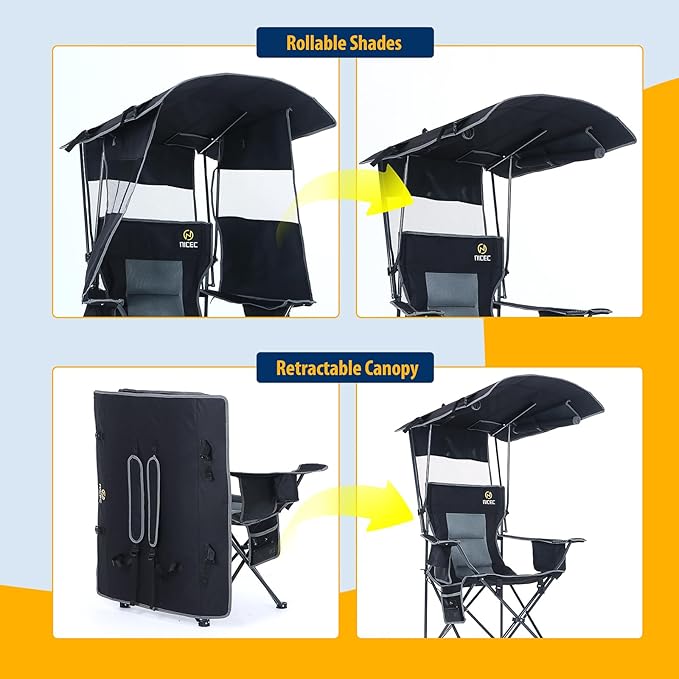 Nice C Chair with Canopy, Heated Camping Chair with Battery, Outdoor Sports Chairs with Shade, Heated Folding Umbrella Chairs, with Removable Footrest (2-Pack)