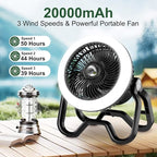 Portable Rechargeable Camping Fan with LED Lantern-40Hrs, Battery Operated Oscillating Fan with Remote, 3 Speeds for Tents, Outdoor, RV, Outage（Black）