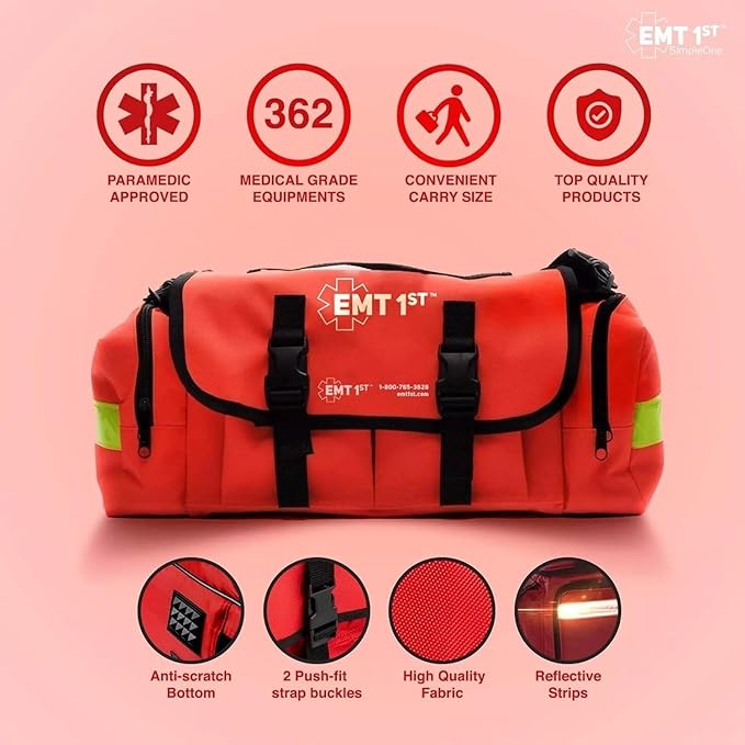 EMT 1st Emergency Responder First Aid Kit | Medical Trauma Bag for Disaster Preparedness | Perfect for Wilderness, Camping, Home, Car, & Office | Our Lightweight Kits Come with 40 Unique Items