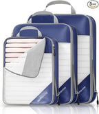 3 Set Compression Packing Cubes for Travel - Compressible, Lightweight, and Space-Saving Packing Cubes, Travel Essentials for Women, Navy