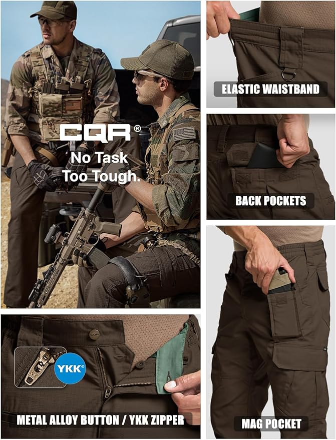CQR Men's Tactical Pants, Water Resistant Ripstop Cargo Pants, Lightweight EDC Work Hiking Pants, Outdoor Apparel