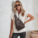 7L Sling Bag For Women Faux Leather Anti Theft Small Casual Daypack Backpack Fanny Pack Crossbody Chest Bags Purse Waterproof Coffee Color