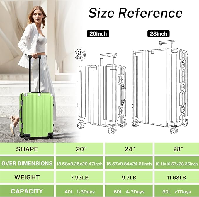 Krute Carry On Luggage 20 inch Aluminum Frame Suitcase with Spinner Wheels No Zipper Hardshell PC+ABS Luggages TSA Lock Zipperless Suitcases