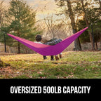 GORILLA GRIP Durable Portable Camping Hammock, Holds 500lbs with Heavy Duty Tree Straps, Comfortable Travel Swing, Camp Hammocks, Easy to Use and Install, Outdoor Essentials, Purple, 10x6.5 FT