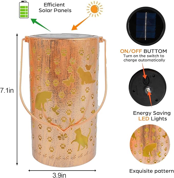 Cat Solar Lanterns Outdoor Waterproof Garden Decor Hanging Solar Lights Cute Cat Gifts for Women Mom Grandma, LED Decorative Light Fairy Garden Accessories,Outdoor Lantern for Patio,Yard,Lawn, Pathway
