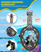 QingSong Kids Snorkel Mask Full Face, Snorkeling Set with Camera Mount, Foldable 180 Degree Panoramic View Snorkeling Gear Anti-Fog Anti-Leak