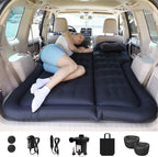 ISWEES Car Bed SUV Air Mattress, Car Air Mattress with Home Power Adapter, Electric Pump, 2 Inflatable Pillows and 2 Footrests for Back Seat, Side Seat,Trunk Sleeping, Thickened Camping Bed - Black