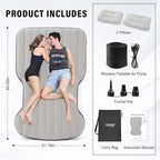 Self-Inflating Car Air Mattress for Tesla Model Y 2025 2024-2020/Model Y Juniper Outdoor Camping Air Bed with 2 Pillows Built-in Pump Air Couch Mat Flocking Air Cushion Model Y Accessories(Beige&Blue)