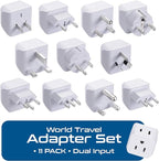 Ceptics World Travel Adapter Set - 2 in 1 USA to Europe, Asia, Africa, India, Japan, Australia, Brazil, China, Israel and more - 11 Pack - Safe Grounded - Works with Cell phones, Laptops, Chargers