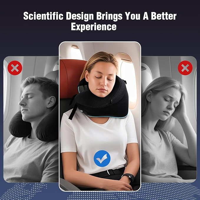 Neck Pillow for Traveling, Travel Neck Pillow for Airplane Memory Foam Travel Pillow for Flight Headrest Sleep with 360° Support Portable, Travel Essentials Birthday Gifts for Women Men Mom Dad