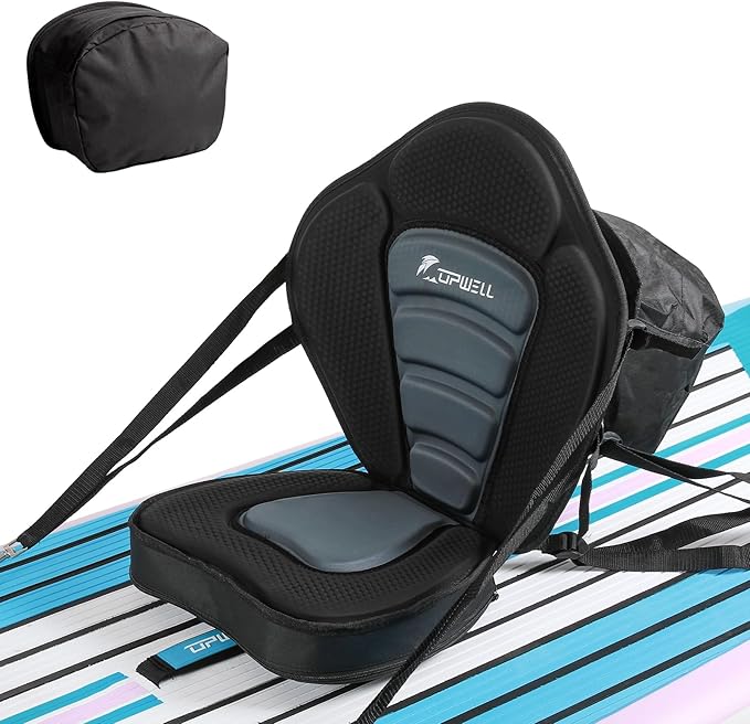 UPWELL Universal Kayak Seat with Detachable Storage Bag & 4 Adjustable Strap, Paddle Board Seat with Memory Foam Padded and Backrest for Kayak, Canoe, Sup
