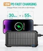 BLAVOR Solar Power Bank, PD18W QC3.0 Fast Charging 10W Wireless Charger 20000mAh Solar Powered Powerbank with Type C Input/Output, IPX5 Waterproof, Camping Flashlight, Compass, Carabiner