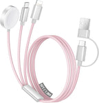 Temdan for Travel Vacation Essentials,3 in 2 USB C Cable for Apple Watch Charger/iPhone 17 Charger/Lightning,Multi Charging Cable Cord,Camping Essentials,Designed for iWatch &iPhone 16-12-6FT Pink