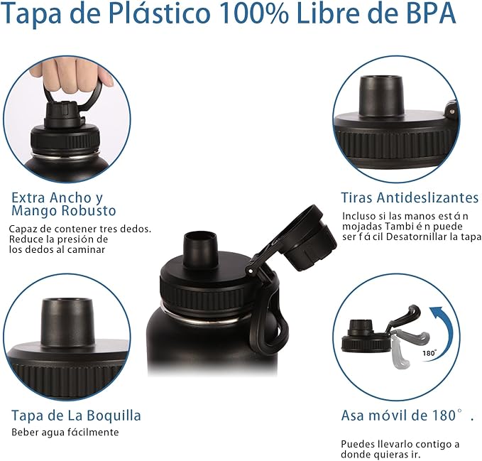 Volhoply Insulated Water Bottles Bulk 4 Pack, 40 oz Stainless Steel Sports Bottle with Paracord Handle & Spout Lid, Double Walled Vacuum Water Cups with Wide Mouth, Reusable Waterbottle(Mix,4 Set)