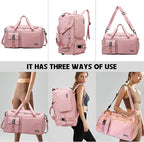 Eslcorri Gym Duffle Bag for Women Men, Sports Backpack with Wet & Shoe Compartment, Fitness Overnight Weekender Bag for Yoga, Swim, Travel (Style B, DarkPink)