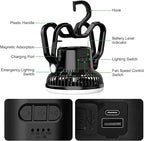 Portable Rechargeable Camping Fan with LED Lantern-40Hrs, Battery Operated Oscillating Fan with Remote, 3 Speeds for Tents, Outdoor, RV, Outage（Black）