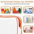 PACKISM Clear Toiletry Bag - 3 Pack TSA Approved Toiletry Bag Quart Size Bag, Travel Makeup Cosmetic Bag for Women Men, Carry on Airport Airline Compliant Bag, Black, White, Orange