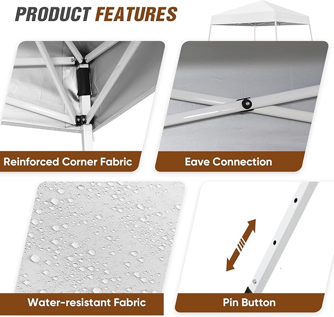 EAGLE PEAK 8x8 Slant Leg Pop-up Canopy Tent Easy One Person Setup Instant Outdoor Beach Canopy Folding Portable Sports Shelter 8x8 Base 6x6 Top (White)