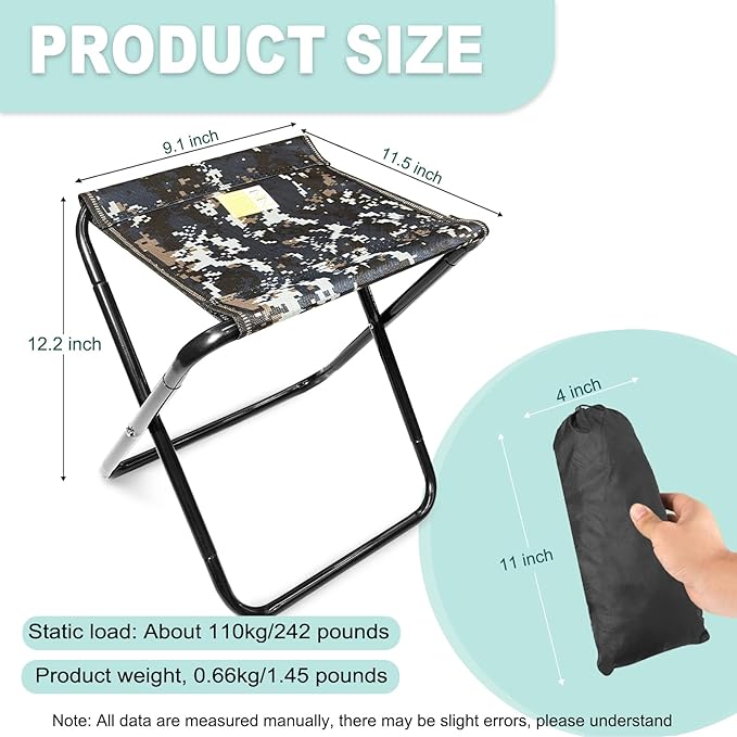 Camping Stool, Portable Folding Stool with Carry Bag, 12in Portable Folding Chair Collapsible Camp Stool Outdoor Footstool for Travel Walking Hiking Fishing Picnic Barbecue (Blue/Gray)