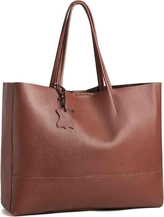 Italian Leather Tote Bag for Women - Large Shoulder Shopper, Fits 16” Laptop, Keychain Holder, Made in Italy