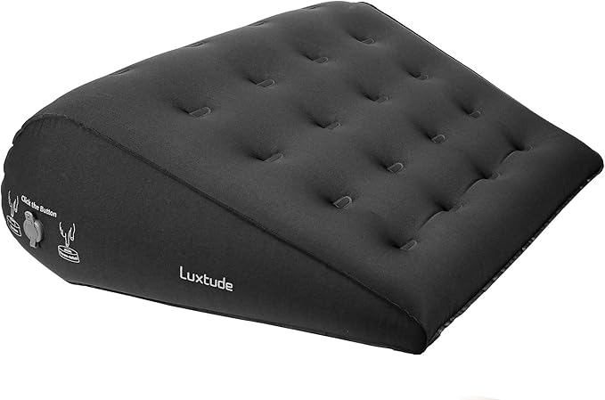 Luxtude Inflatable Wedge Pillow for Sleeping, Travel Wedge Pillow for Back Pain Relief, Knee Leg Elevation Support, Inflatable Bed Pillows for Sleeping, Back Support for Sitting Up-Black