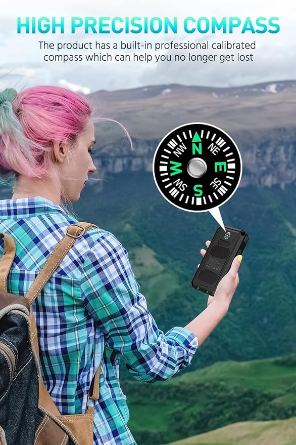 Power Bank,Solar Charger,36800mAh 5V3.1A QC 3.0 Dual 2 USB Port Built-in Powerful Flashlight IPX7(Black)