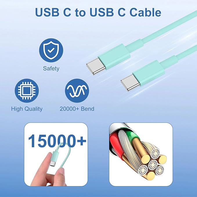 iPhone 17 16 15 Fast Charger Block and 10ft USB C to C Cable Cord Long for Apple iPhone 17 Pro Max/17 Air/16e/16 Plus/15/iPad/Samsung,Type C Wall Charging Power Adapter Plug Cube Brick-Light Green