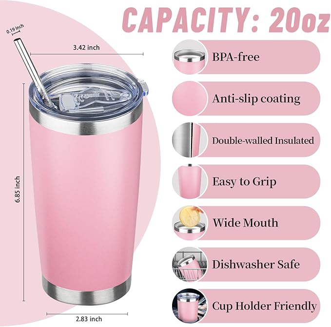 20 oz Tumbler with Lids and Straws, Stainless Steel Insulated Travel Coffee Mug, Double Wall Vacuum Insulated Tumblers, Powder Coated Coffee Tumbler for Cold & Hot Drinks (Mix Color-3)