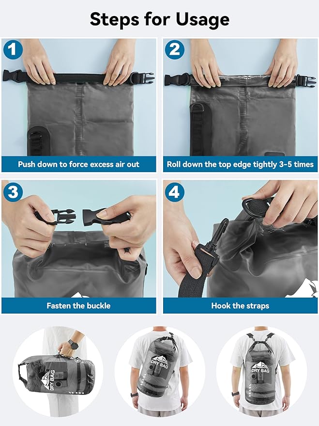 HEETA Dry Bag Waterproof for Women Men, 5L/10L/20L/30L/40L Roll Top Lightweight Dry Storage Bag Backpack with Phone Case for Travel Swimming Boating Kayaking Paddle Board Camping Beach Accessories