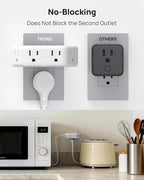 TROND Multi Plug Outlet Extender 2 Pack - Surge Protector Outlet with 4 Grounded Sockets, 3 Way Angled Plug Splitter, 900J, Multiple Wall Adapter for Home Office Travel Dorm Room, White